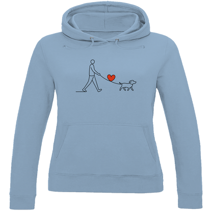 Damen Hoodie Hundespaziergang mit Herz und Leine