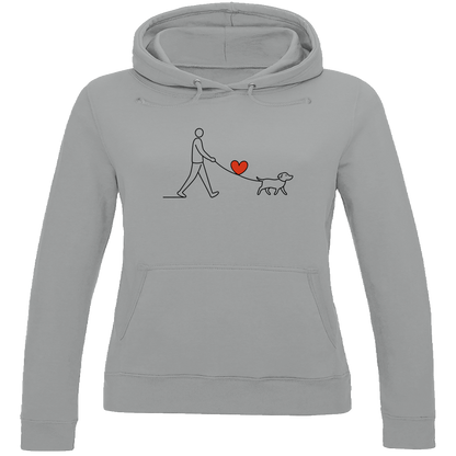 Damen Hoodie Hundespaziergang mit Herz und Leine