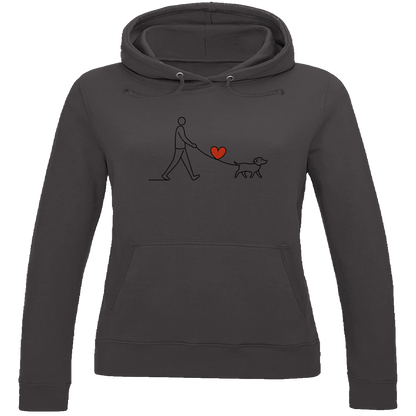 Damen Hoodie Hundespaziergang mit Herz und Leine