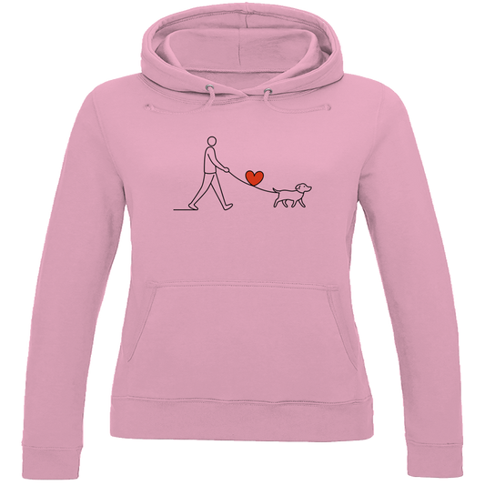 Damen Hoodie Hundespaziergang mit Herz und Leine