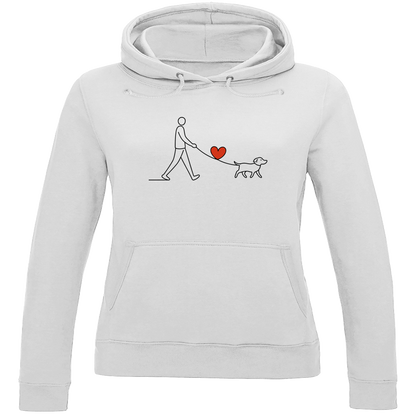 Damen Hoodie Hundespaziergang mit Herz und Leine