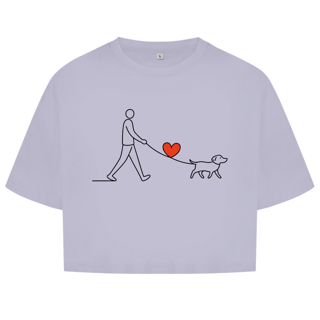 Damen Oversize Crop Top Hundespaziergang mit Herz und Leine