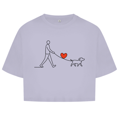 Damen Oversize Crop Top Hundespaziergang mit Herz und Leine