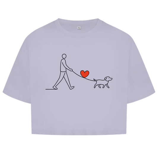 Damen Oversize Crop Top Hundespaziergang mit Herz und Leine