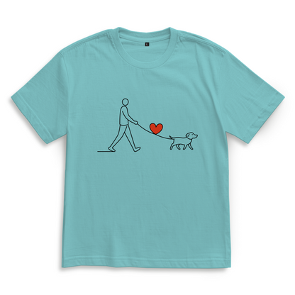Oversize T-Shirt Hundespaziergang mit Herz und Leine
