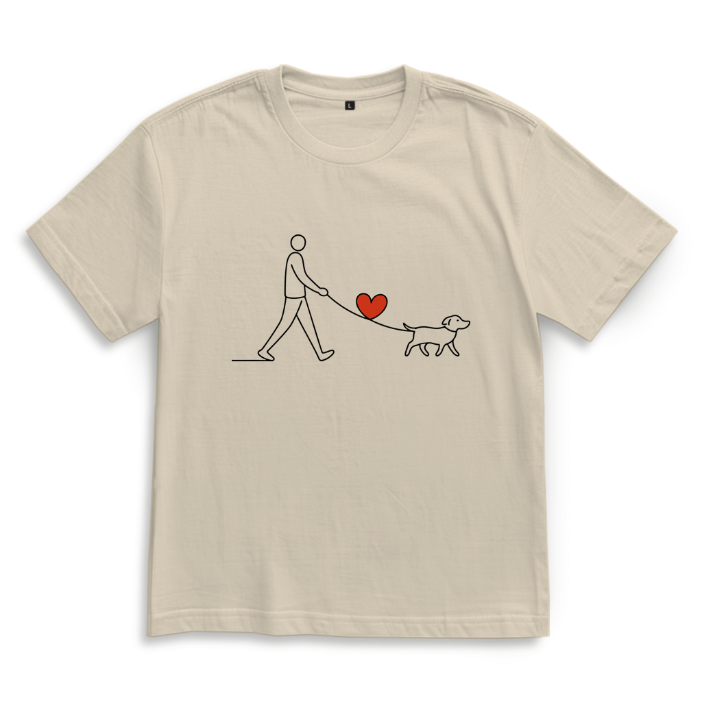Oversize T-Shirt Hundespaziergang mit Herz und Leine