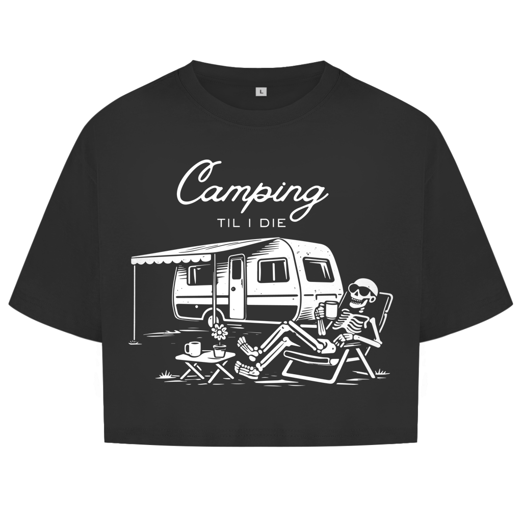 Damen Oversize Crop Top Camping til i die