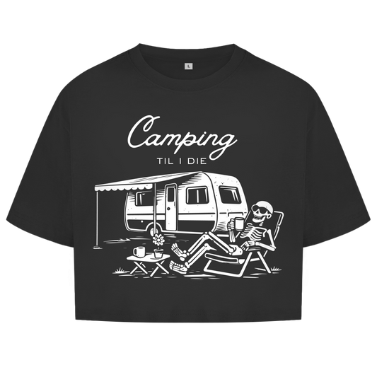 Damen Oversize Crop Top Camping til i die