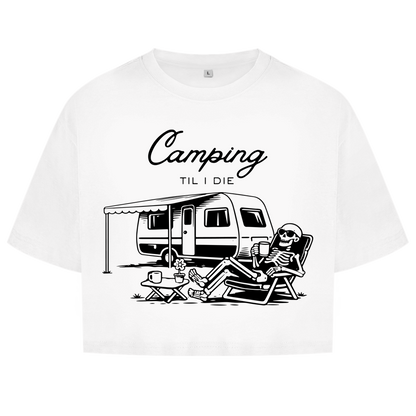 Damen Oversize Crop Top Camping til i die