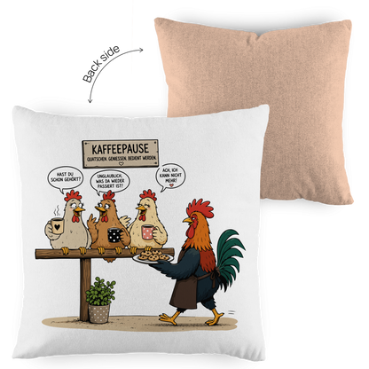 Kopfkissen zweifarbig Kaffeepause Hühner