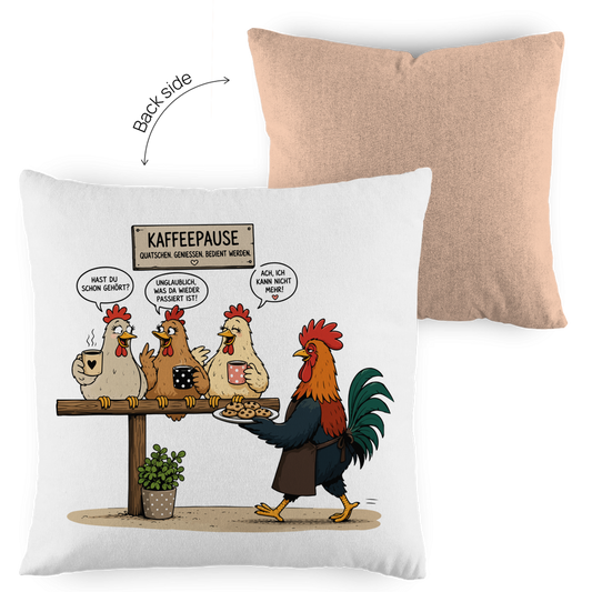 Kopfkissen zweifarbig Kaffeepause Hühner