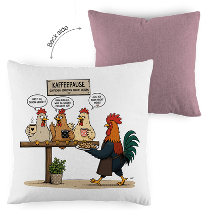 Kopfkissen zweifarbig Kaffeepause Hühner