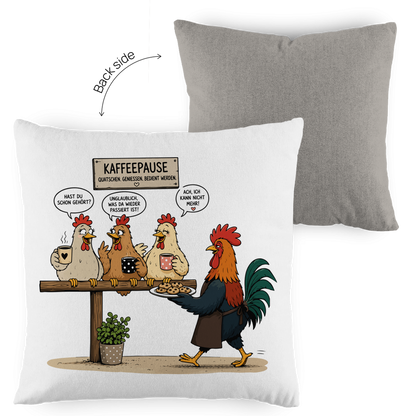 Kopfkissen zweifarbig Kaffeepause Hühner