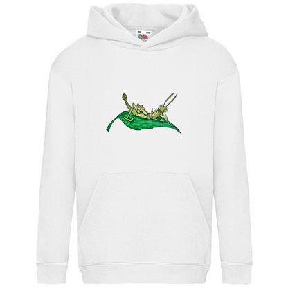 Kids Basic Hoodie Krabbelcrew Dornschrecke Kasimir liegt auf einem Blatt