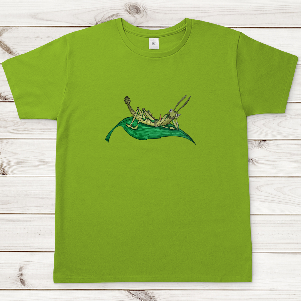 Herren T-Shirt Krabbelcrew Dornschrecke Kasimir liegt auf einem Blatt