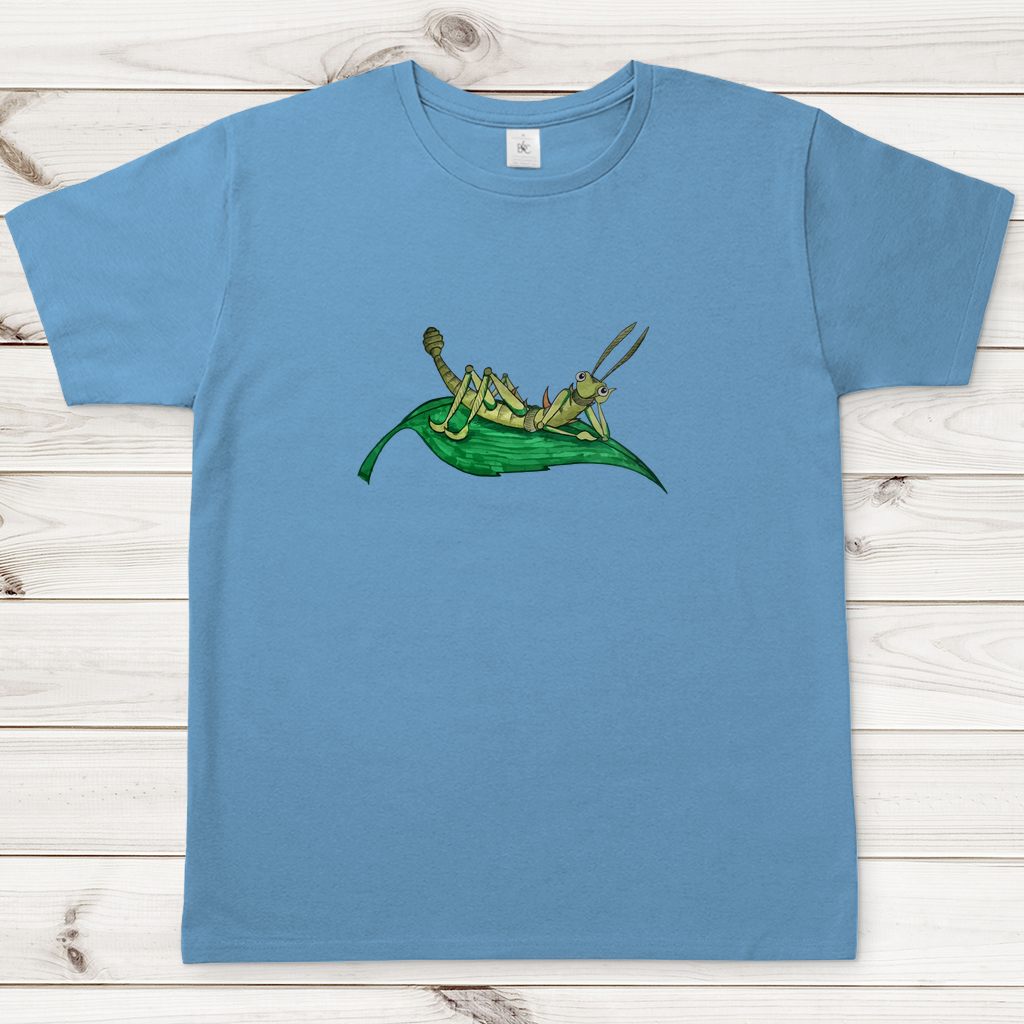 Herren T-Shirt Krabbelcrew Dornschrecke Kasimir liegt auf einem Blatt