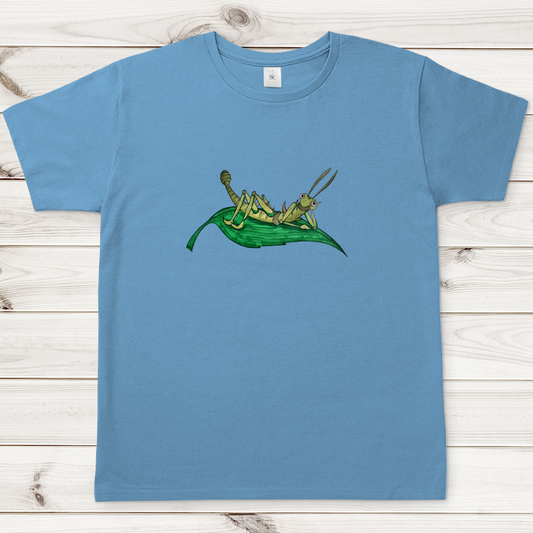 Herren T-Shirt Krabbelcrew Dornschrecke Kasimir liegt auf einem Blatt