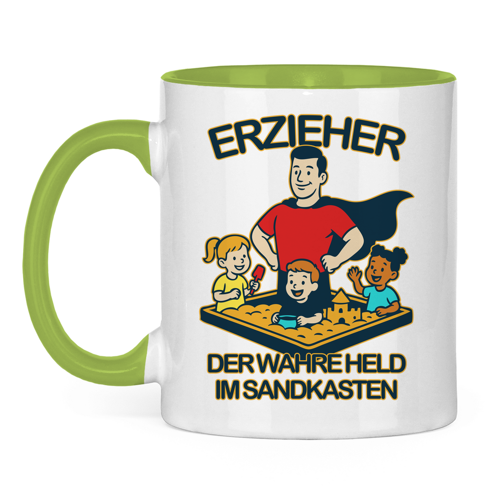 Tasse zweifarbig Erzieher - Der wahre Held im Sandkasten