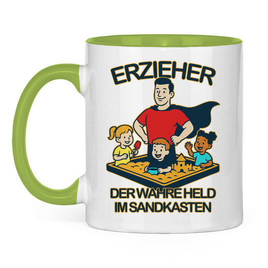 Tasse zweifarbig Erzieher - Der wahre Held im Sandkasten
