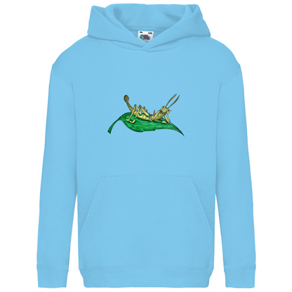Kids Basic Hoodie Krabbelcrew Dornschrecke Kasimir liegt auf einem Blatt