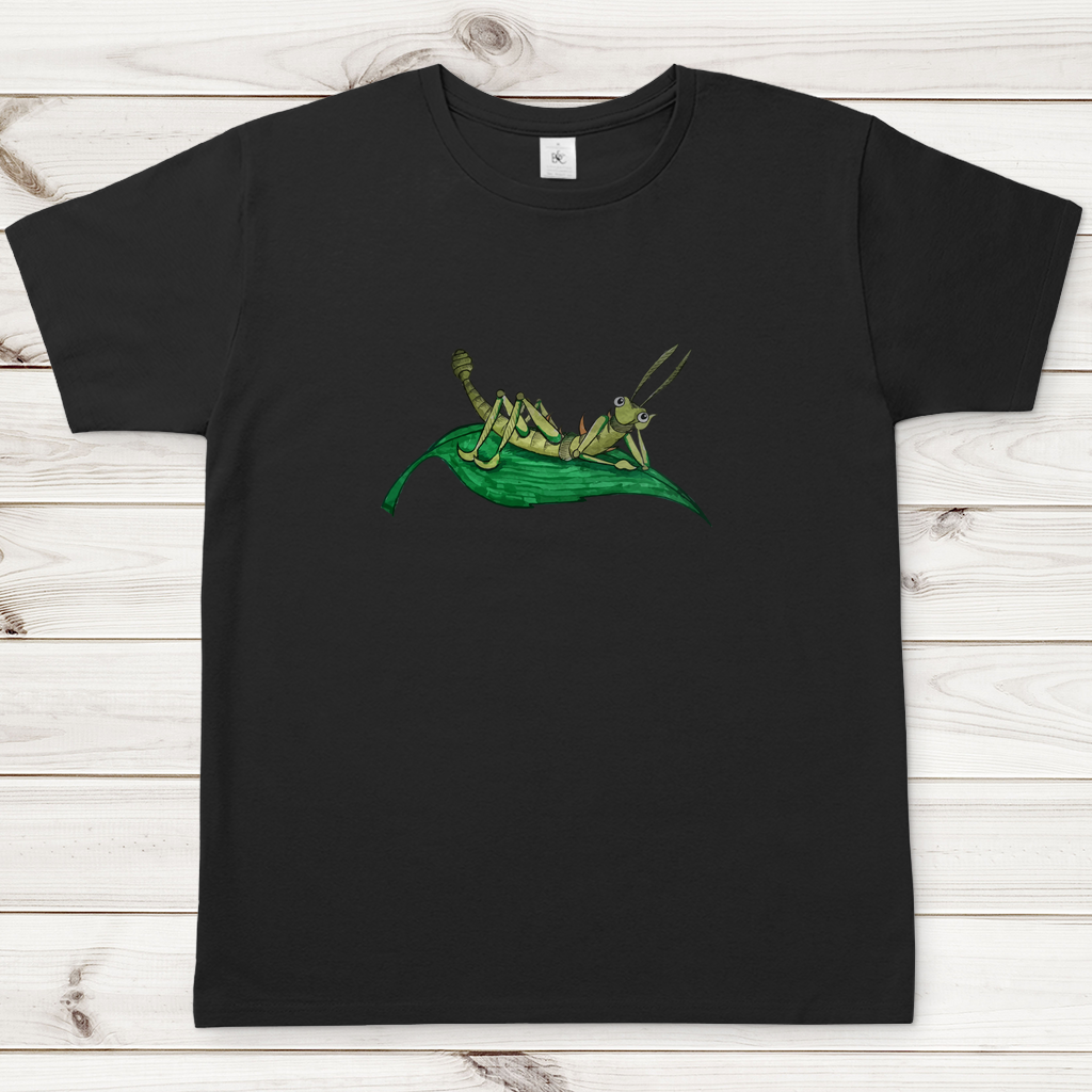 Herren T-Shirt Krabbelcrew Dornschrecke Kasimir liegt auf einem Blatt